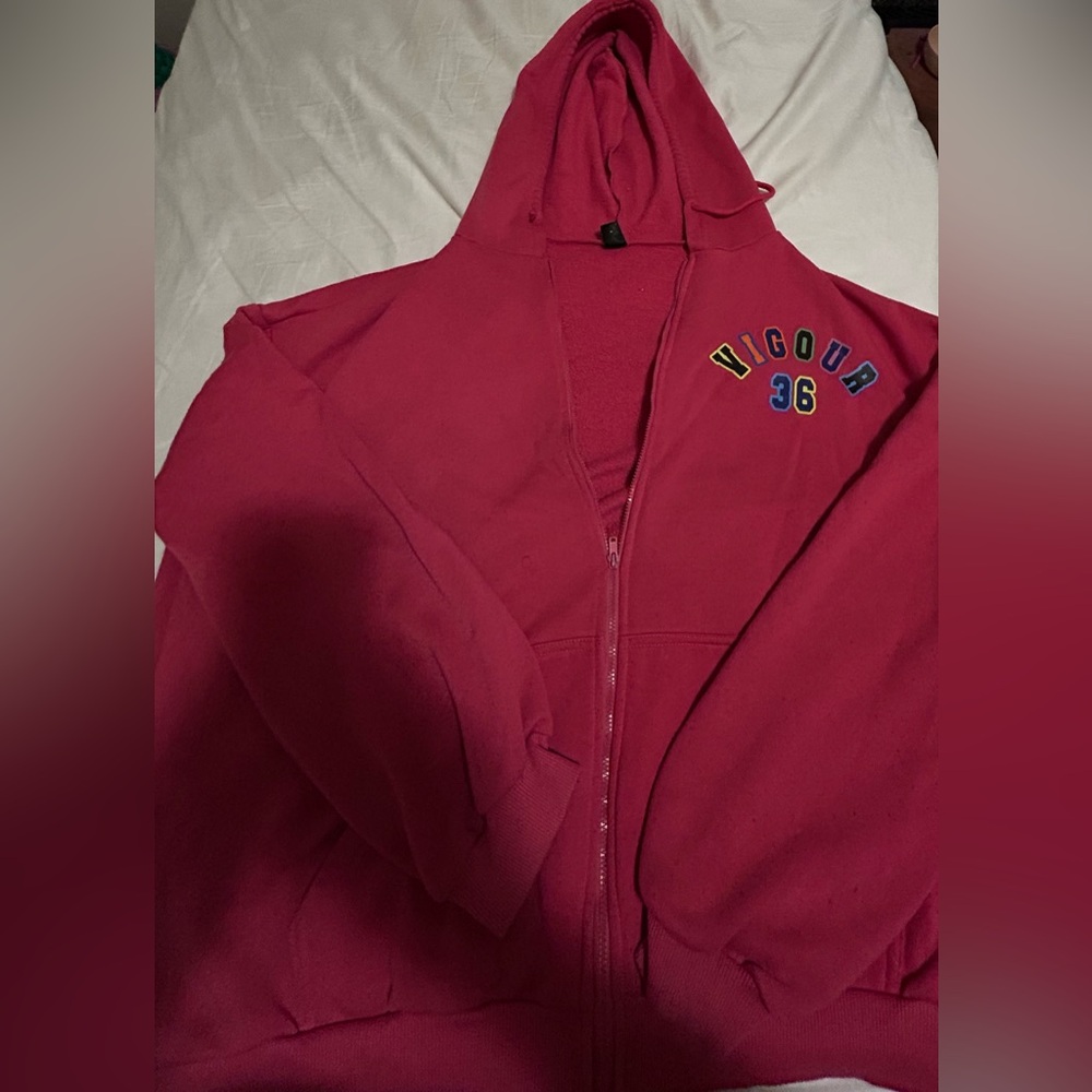 SHEIN Vibrant Pink Zip-Up Hoodie